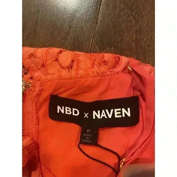 Revolve NBD NAVEN Mini Dress M Allie Red Lace Semi Sheer Cocktail Sexy Bustier - Picture 8 of 10